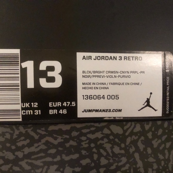 NIKE Air Jordan 3 Retro 'Crimson' 136064 005